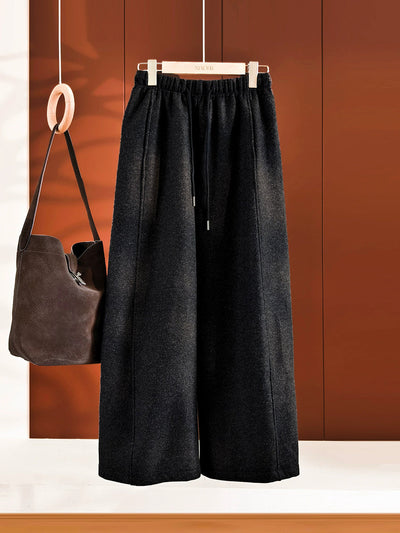 Women Winter Casual Pure Color Fleece-lined Pants