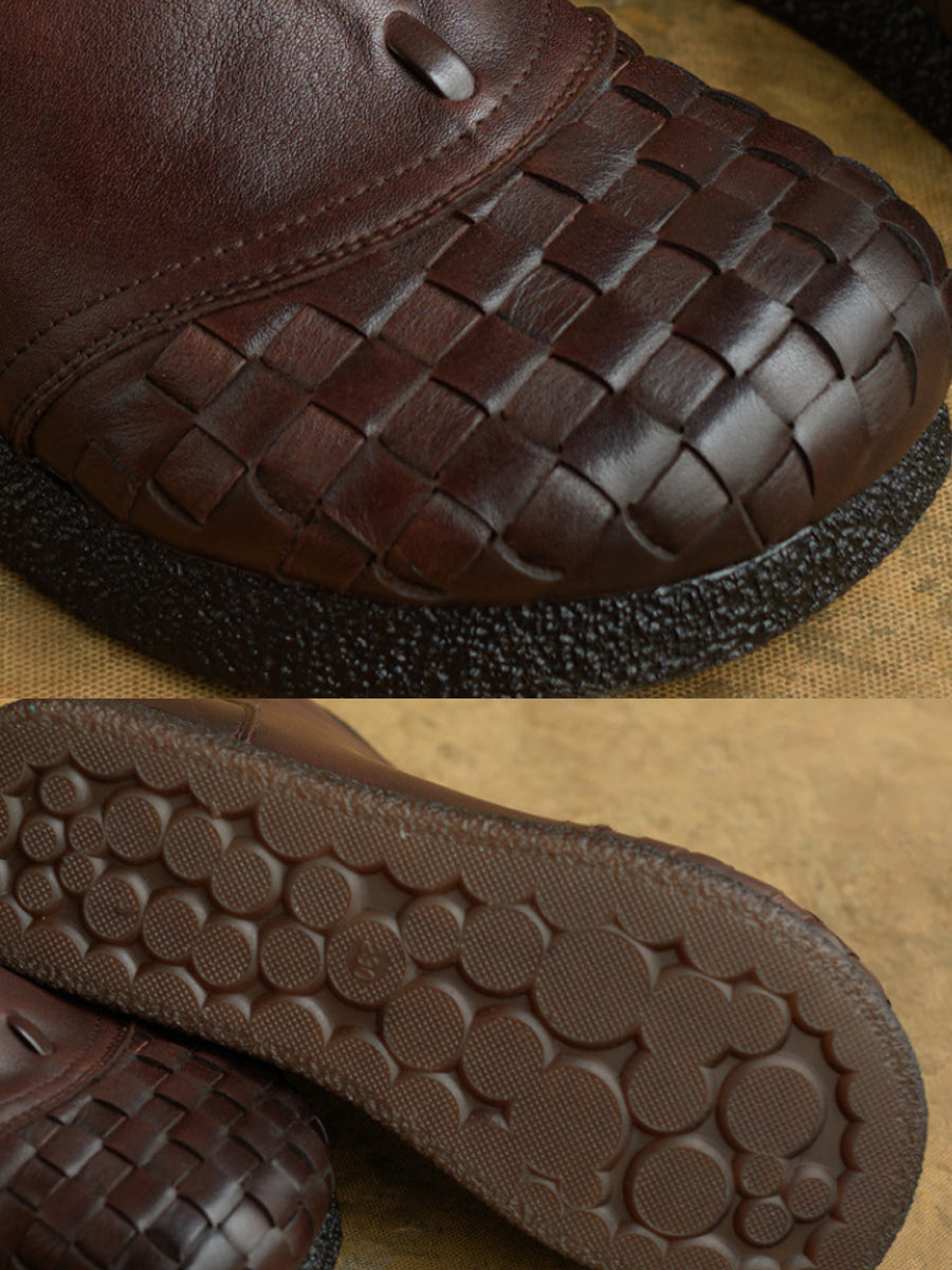 Women Winter Genuine Leather Spliced Flat Ankle Boots