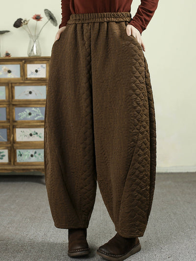 Women Vintage Winter Leopard Padded Harem Pants