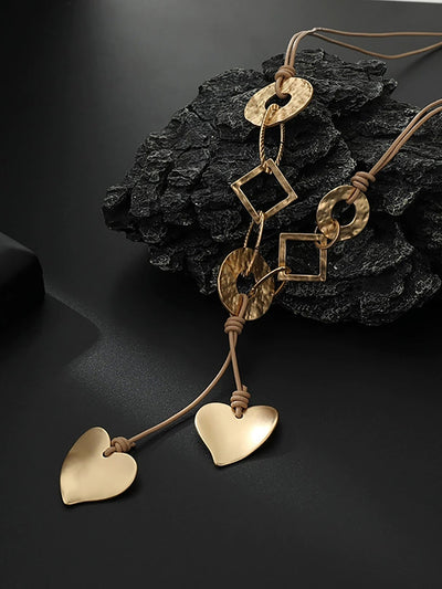 Fashion Irregular Alloy Heart Geometric Pendant Long Necklace