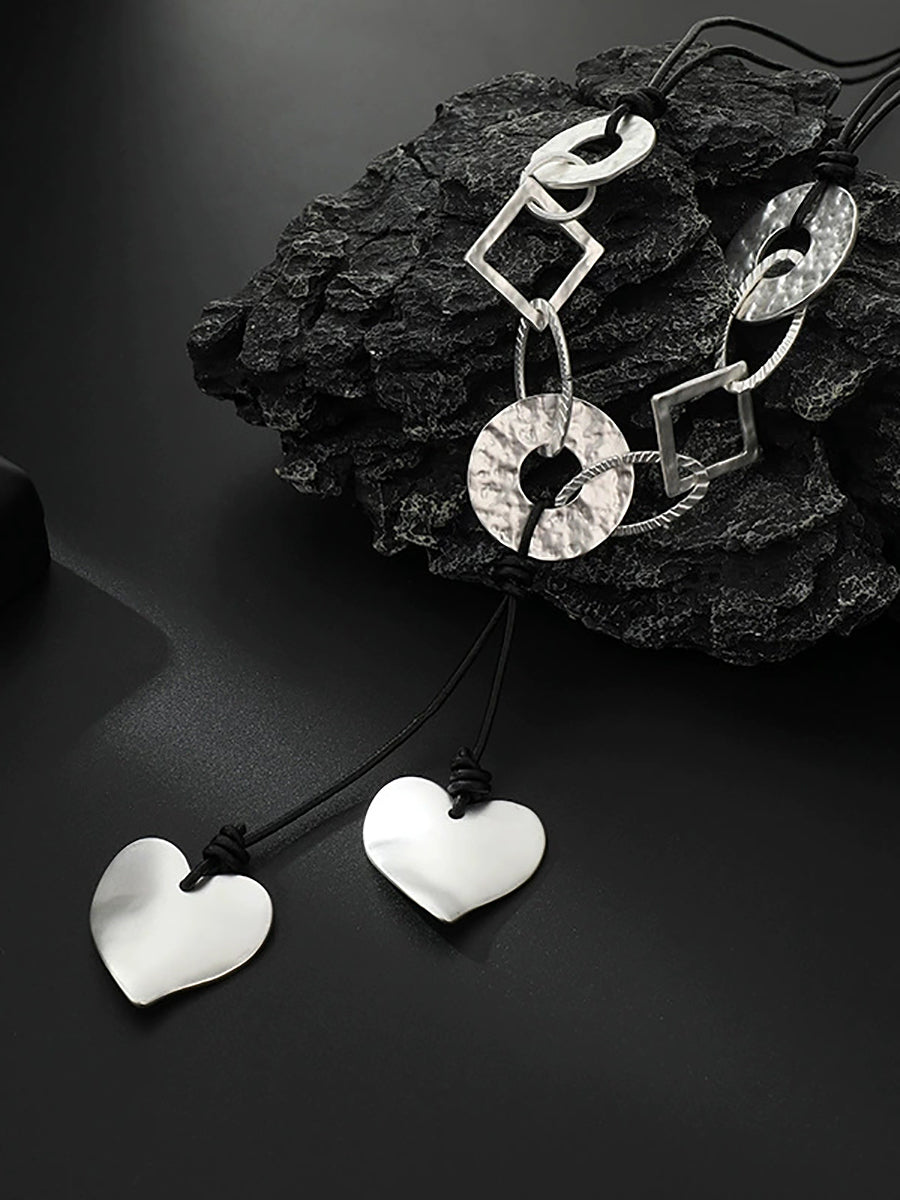 Fashion Irregular Alloy Heart Geometric Pendant Long Necklace