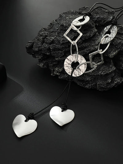 Fashion Irregular Alloy Heart Geometric Pendant Long Necklace