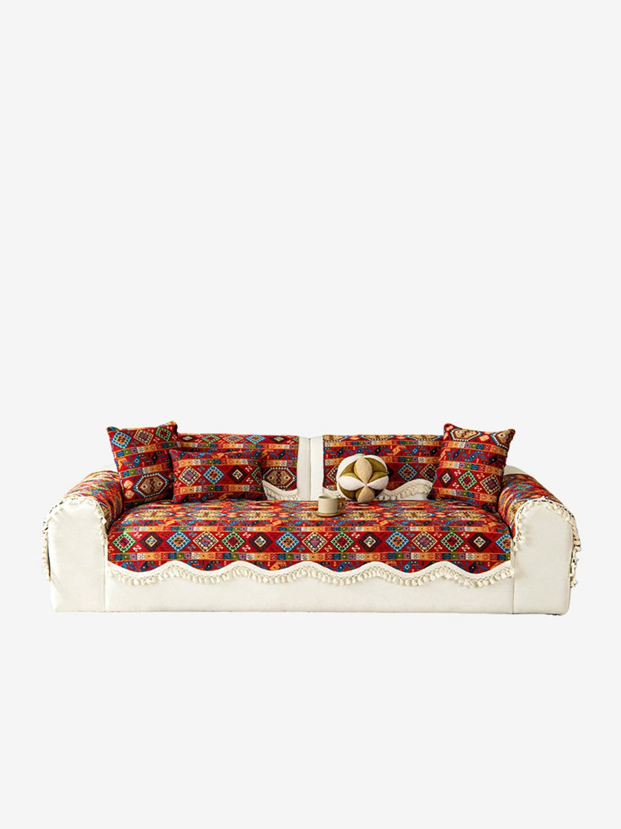 Ethnic Print Tassel Queen Bedcover Sofa Blanket
