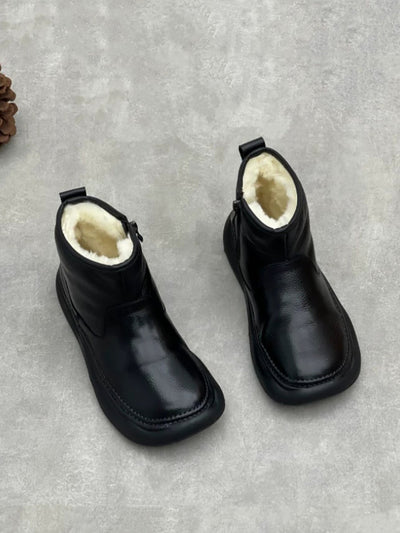 Women Vintage Winter Leather Fleece-lined Flat Boots