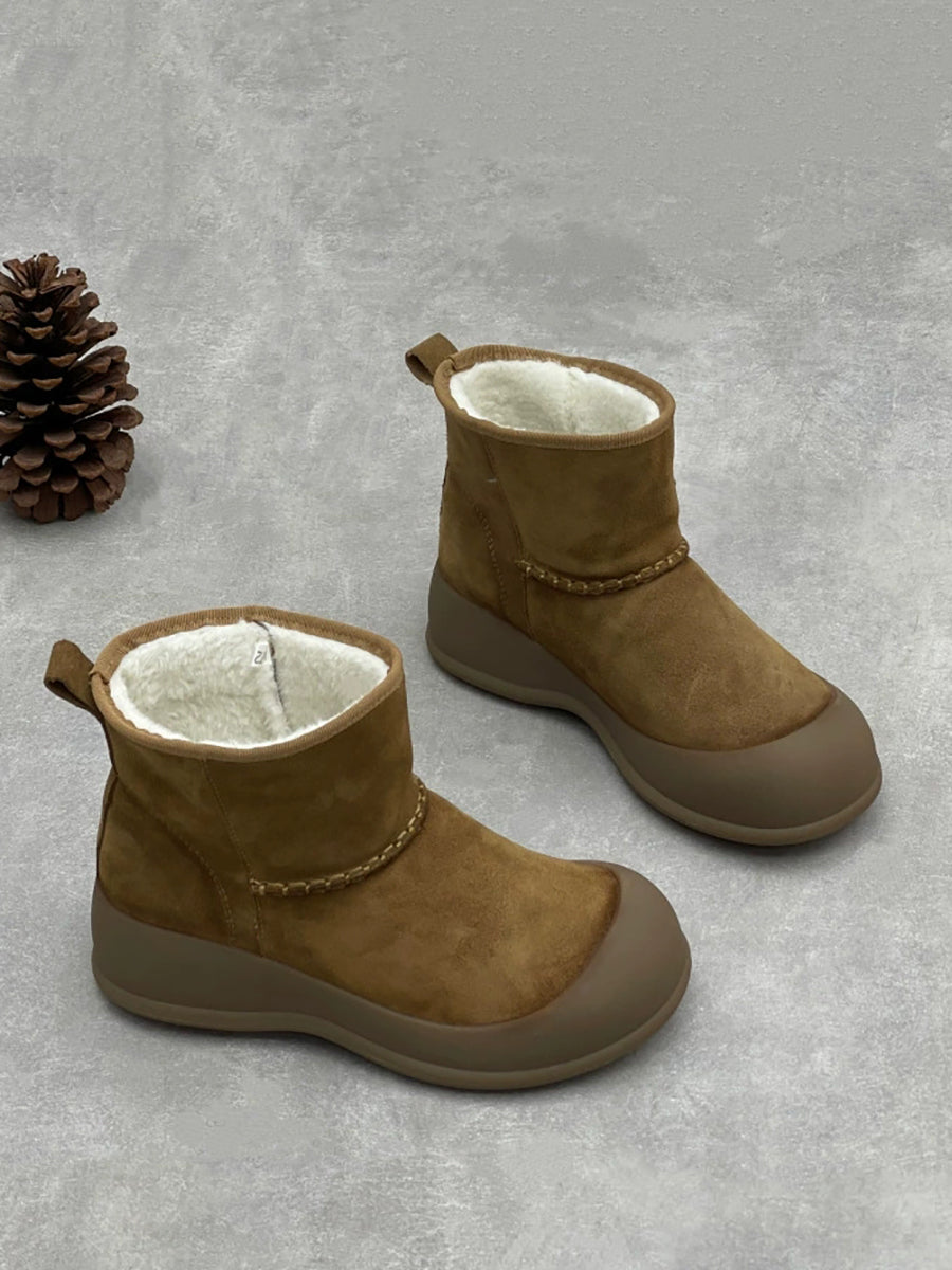 Women Genuine Leather Fleece-lined Platform Boots