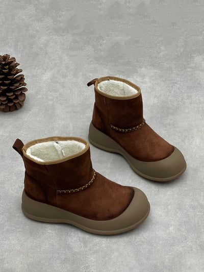 Women Genuine Leather Fleece-lined Platform Boots