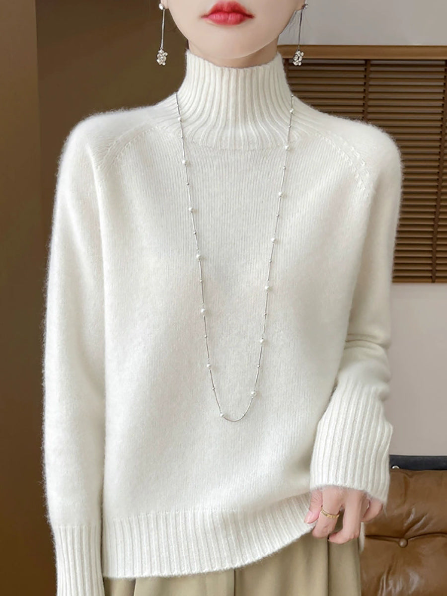 Women Autumn Pure Color Wool Turtleneck Sweater