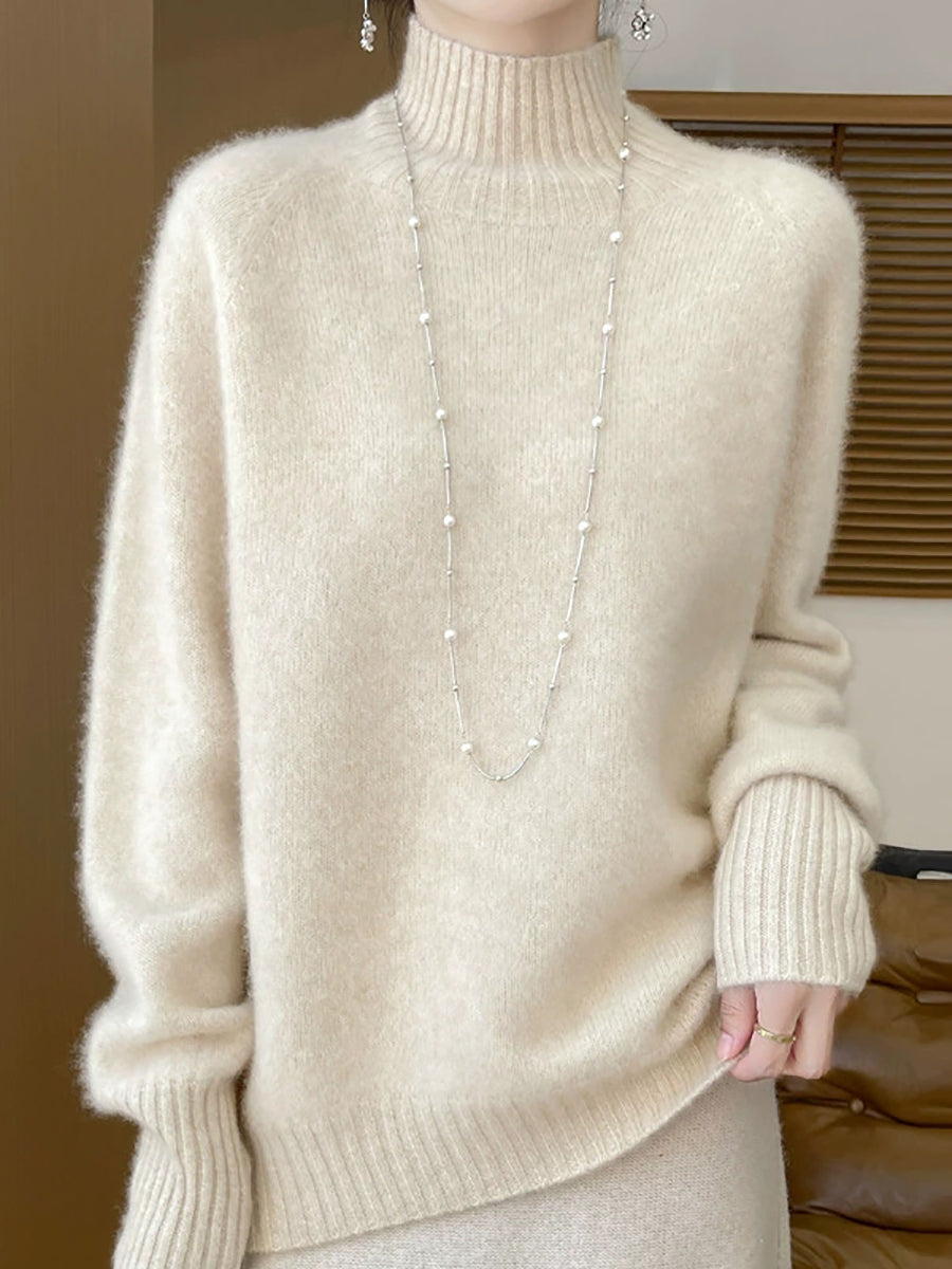 Women Autumn Pure Color Wool Turtleneck Sweater