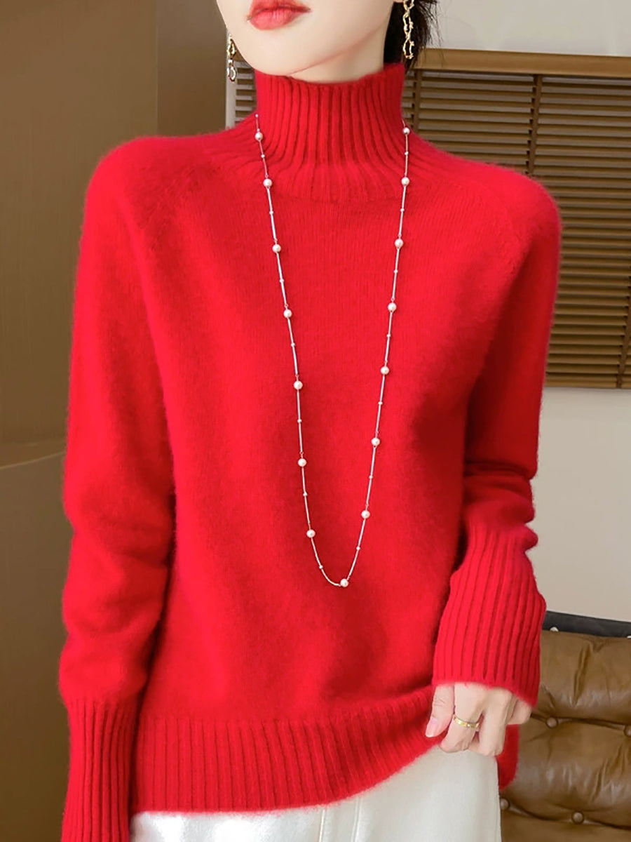 Women Autumn Pure Color Wool Turtleneck Sweater