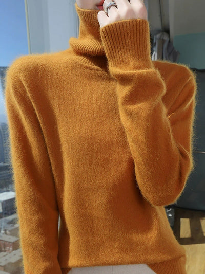 Women Autumn Pure Color Turtleneck Sweater