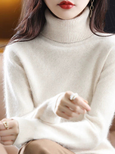 Women Autumn Pure Color Turtleneck Sweater