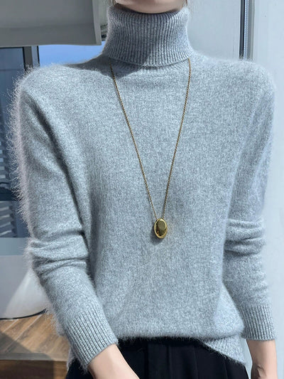 Women Autumn Pure Color Turtleneck Sweater