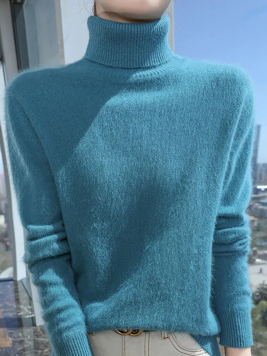 Women Autumn Pure Color Turtleneck Sweater
