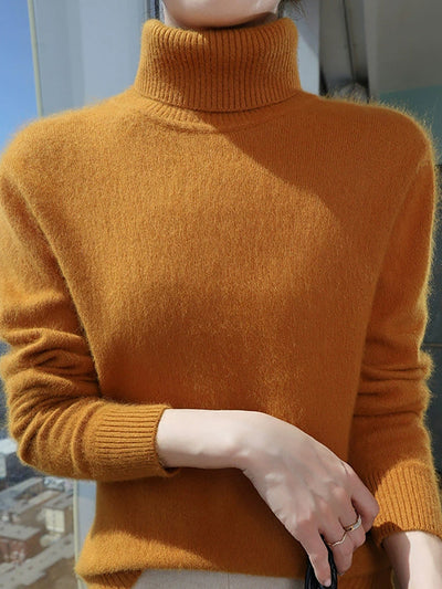 Women Autumn Pure Color Turtleneck Sweater