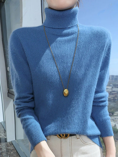 Women Autumn Pure Color Turtleneck Sweater