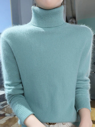 Women Autumn Pure Color Turtleneck Sweater