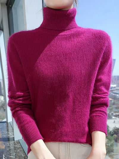 Women Autumn Pure Color Turtleneck Sweater