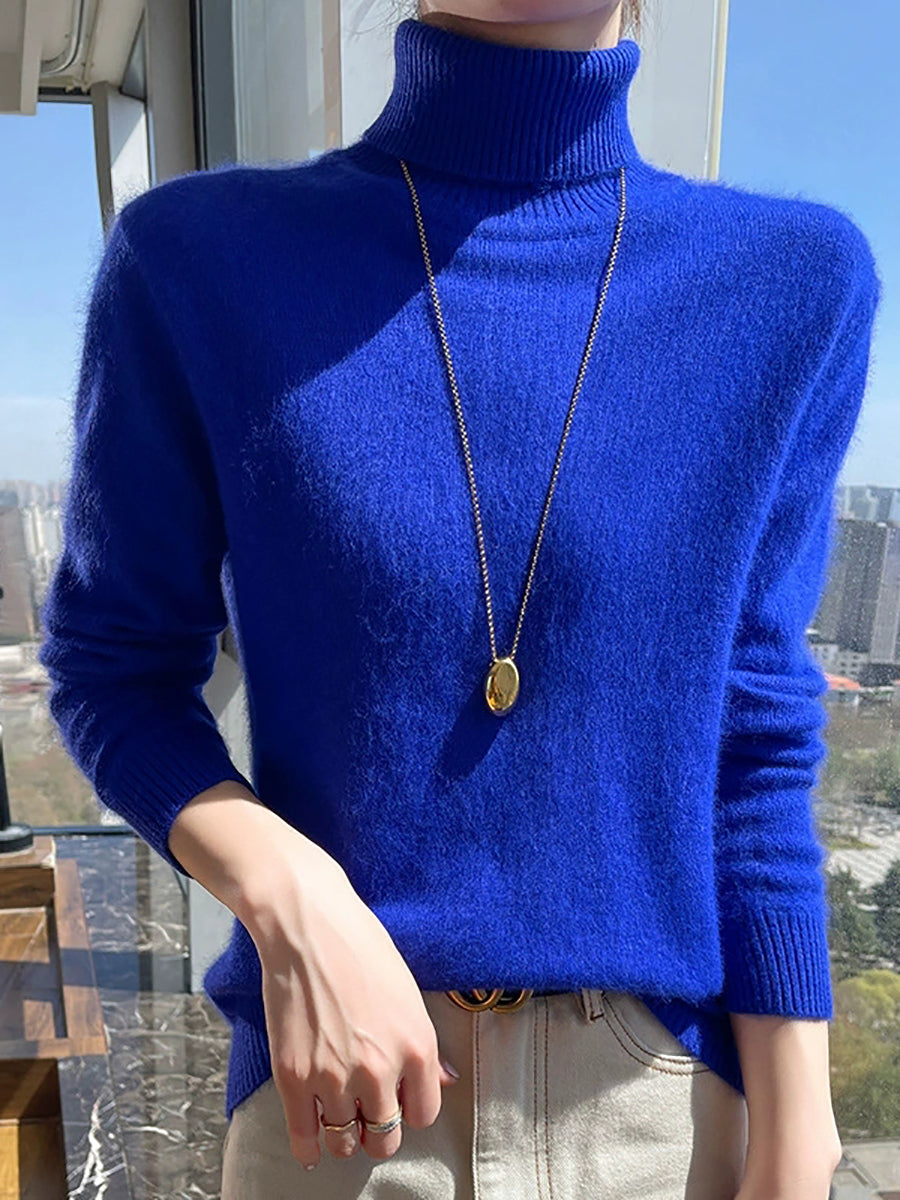 Women Autumn Pure Color Turtleneck Sweater