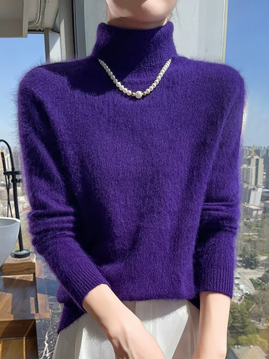 Women Autumn Pure Color Turtleneck Sweater