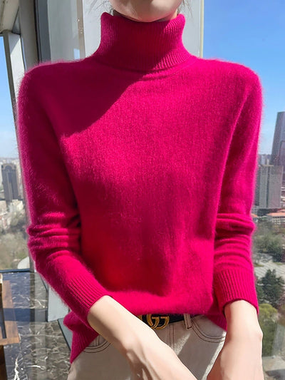 Women Autumn Pure Color Turtleneck Sweater