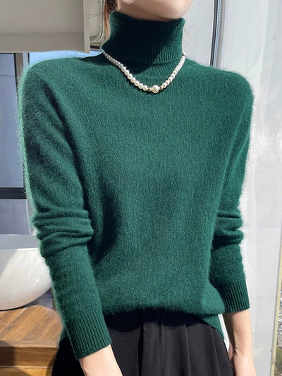 Women Autumn Pure Color Turtleneck Sweater