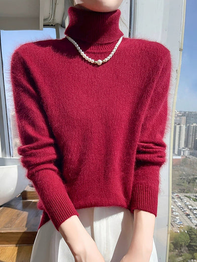 Women Autumn Pure Color Turtleneck Sweater