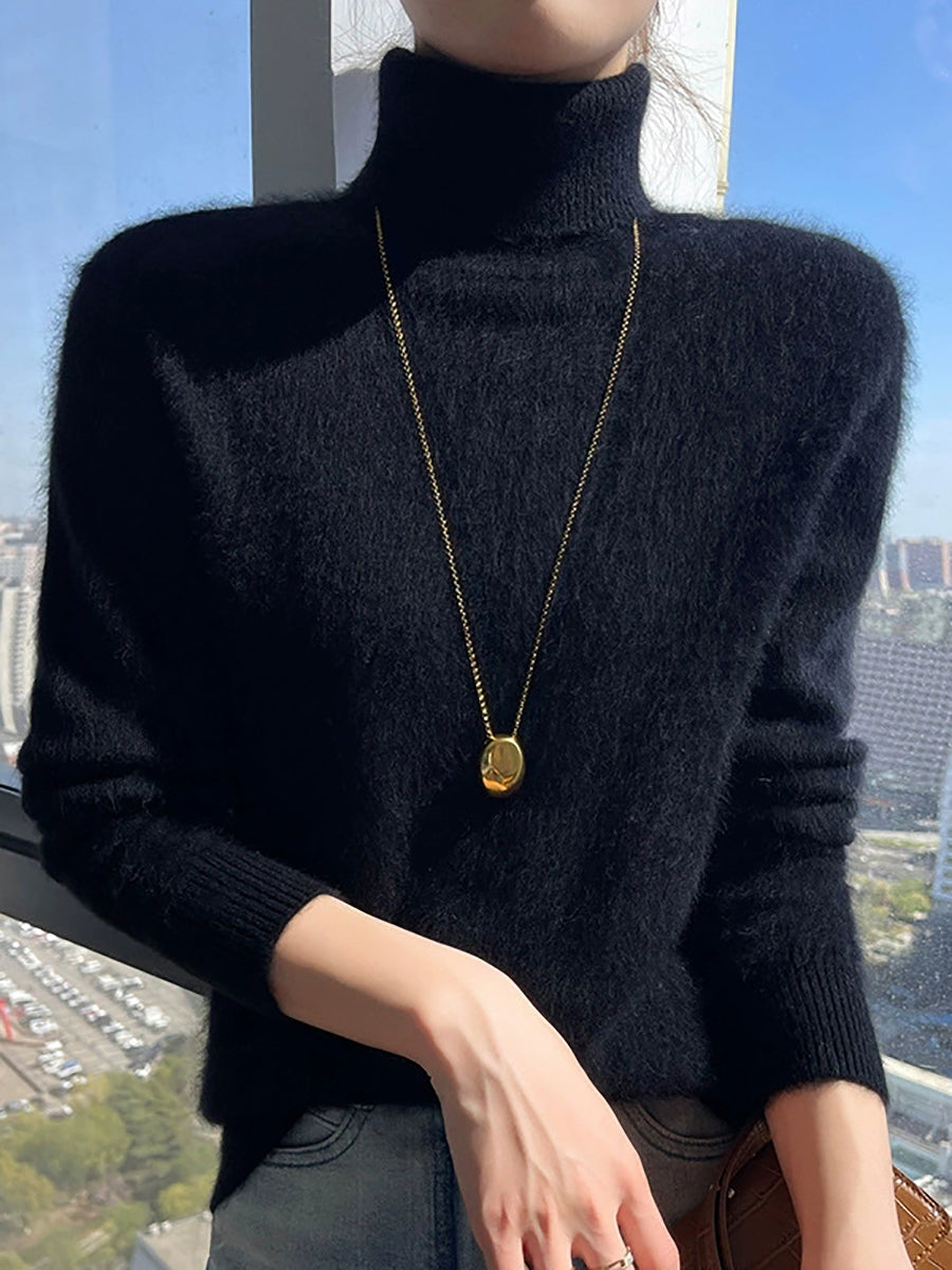 Women Autumn Pure Color Turtleneck Sweater