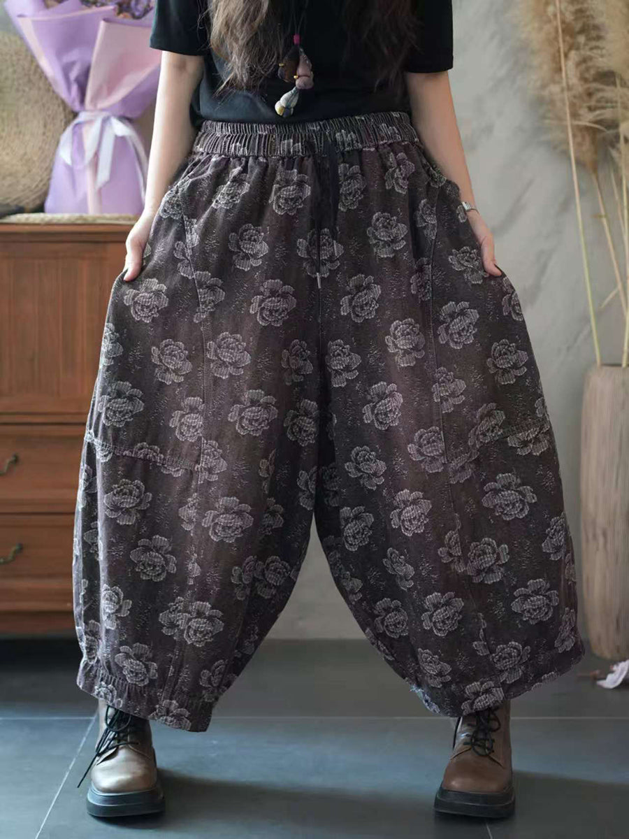 Women Vintage Flower Loose Harem Pants