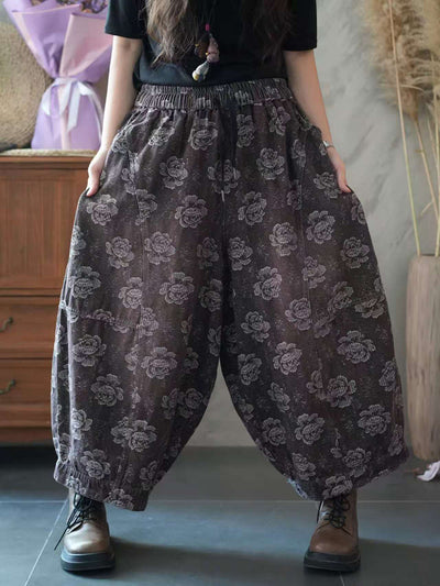 Women Vintage Flower Loose Harem Pants