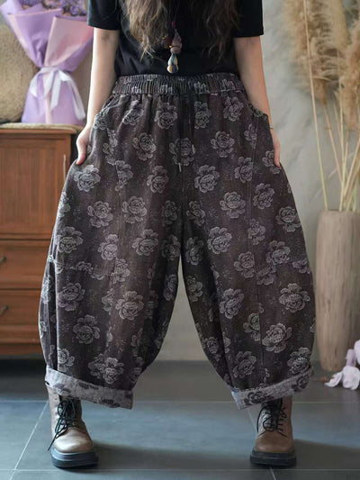Women Vintage Flower Loose Harem Pants