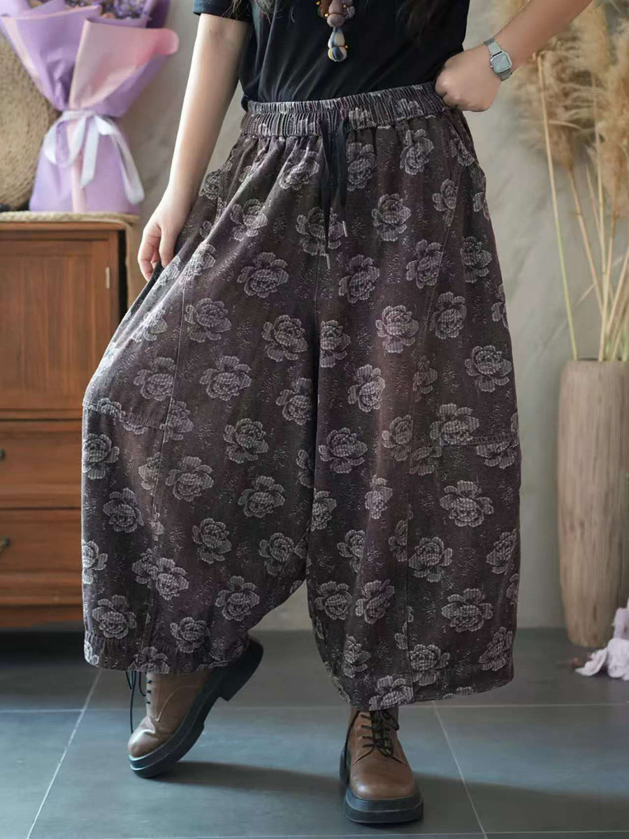 Women Vintage Flower Loose Harem Pants