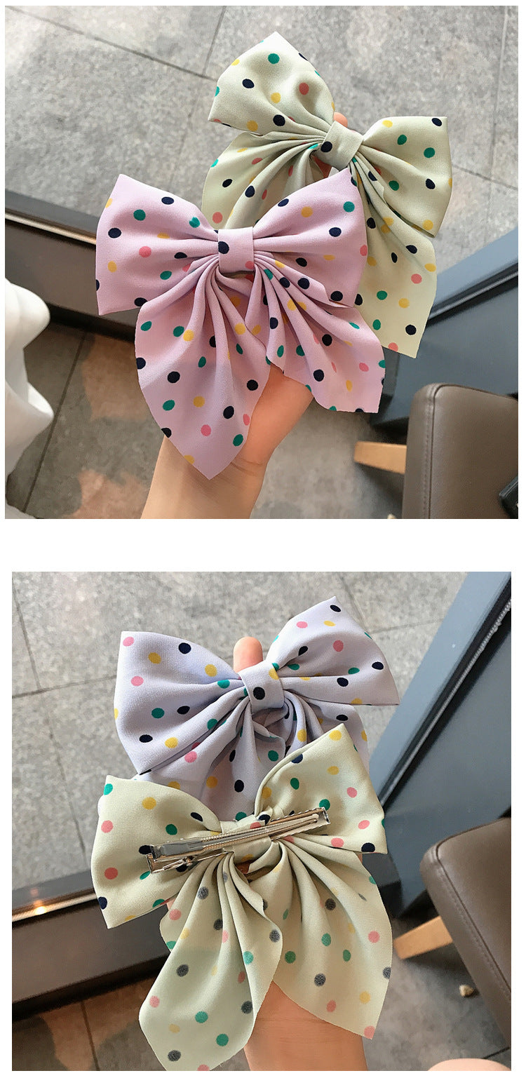 korean fabric retro bow hairpin sweet color wave dot clip hairpin