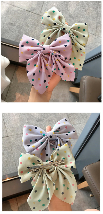 korean fabric retro bow hairpin sweet color wave dot clip hairpin