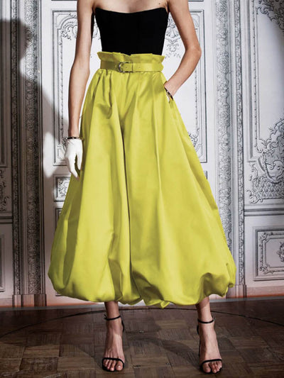 Flared Pants Loose No Belt Solid Color Knickerbockers Pants Trousers