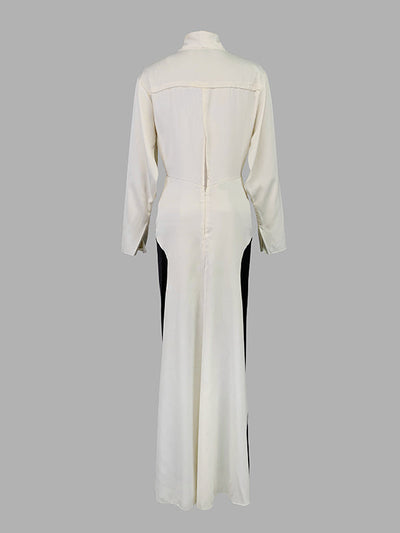 Long Sleeves Loose Contrast Color V-Neck Evening Dresses Maxi Dresses