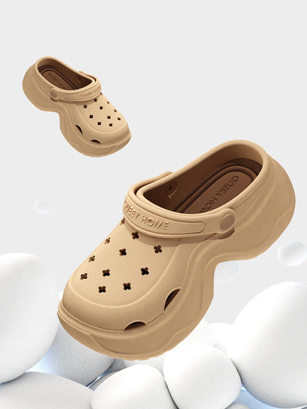 Hollow Round Cut Crocs Platform Shoes Sandals