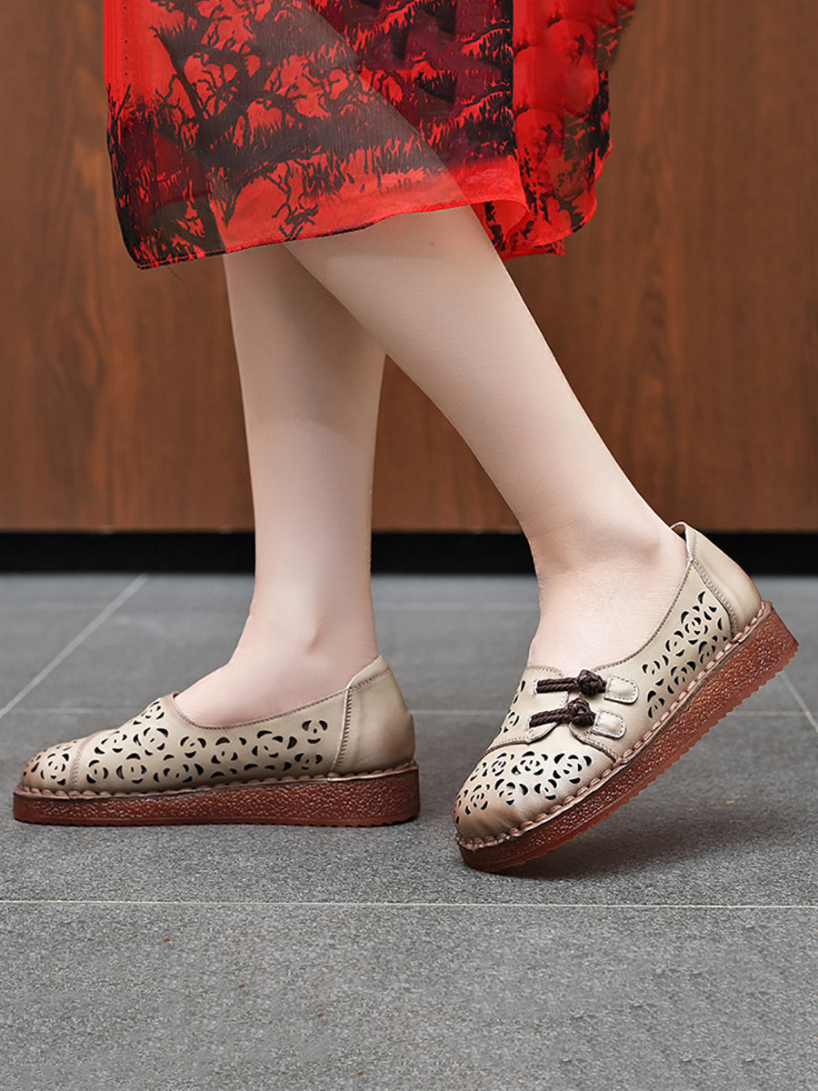 Women Summer Ethnic Hollow Out Low Heel Shoes