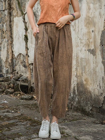 Women Summer Worn Tie-dye Ramie Harem Pants