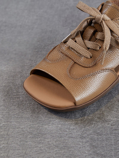 Women Summer Genuine Leather Open Toe Flat Sandals