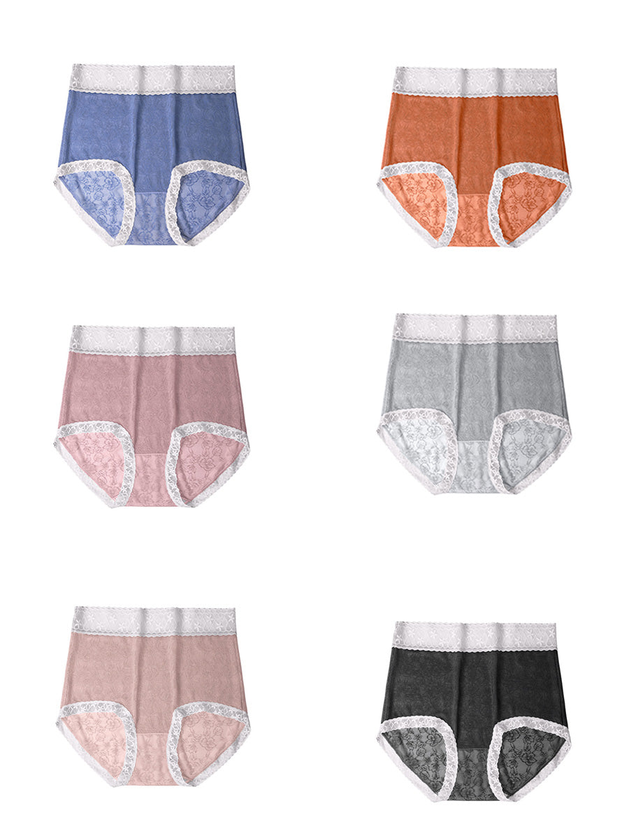 6 Pieces Summer Women Flower Jacquard High Waist Underwear