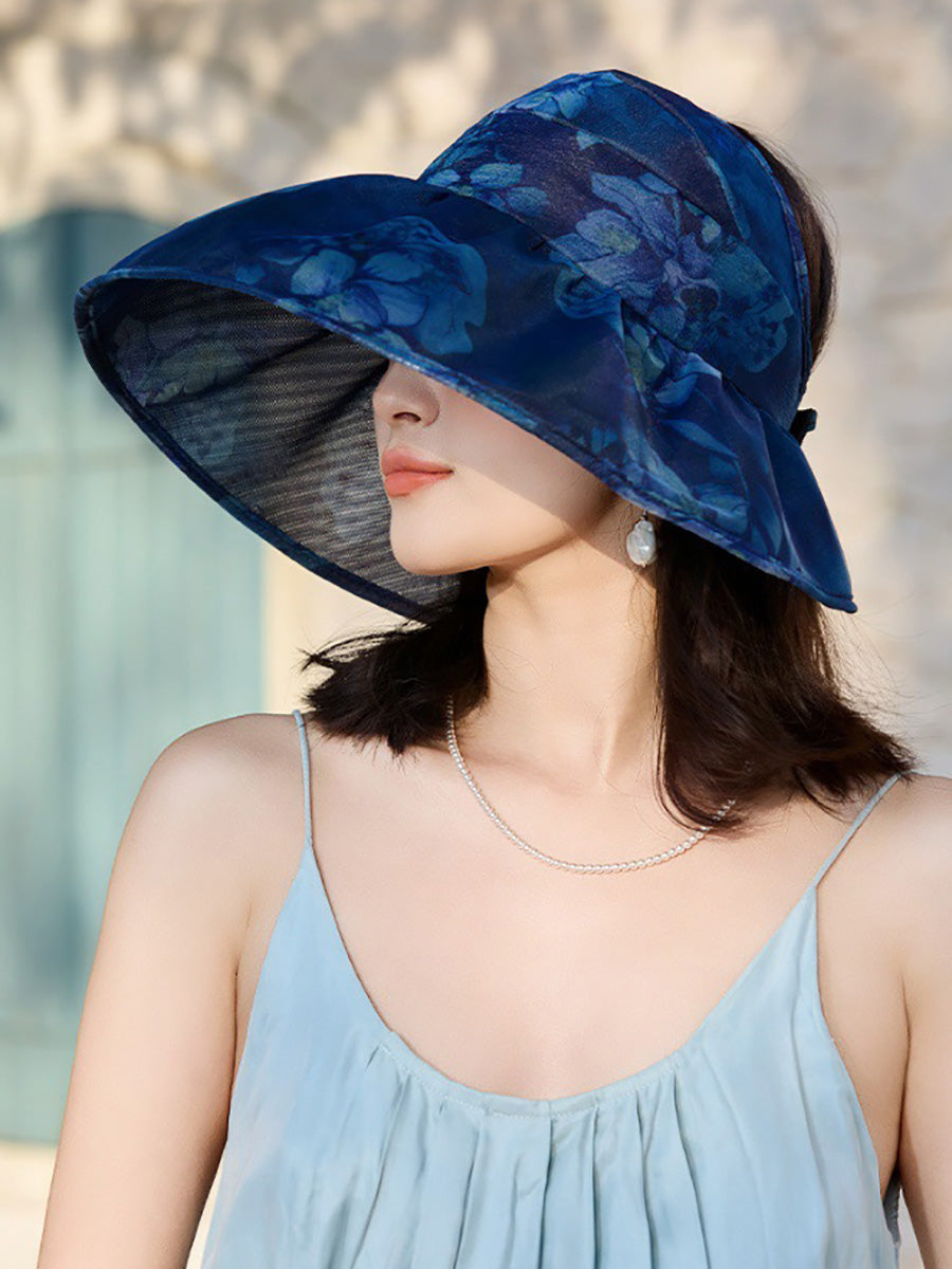 Women Summer Artsy Flower Large Brim Sunproof Hat