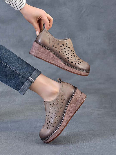 Women Summer Hollow Out Leather Platform Shoes