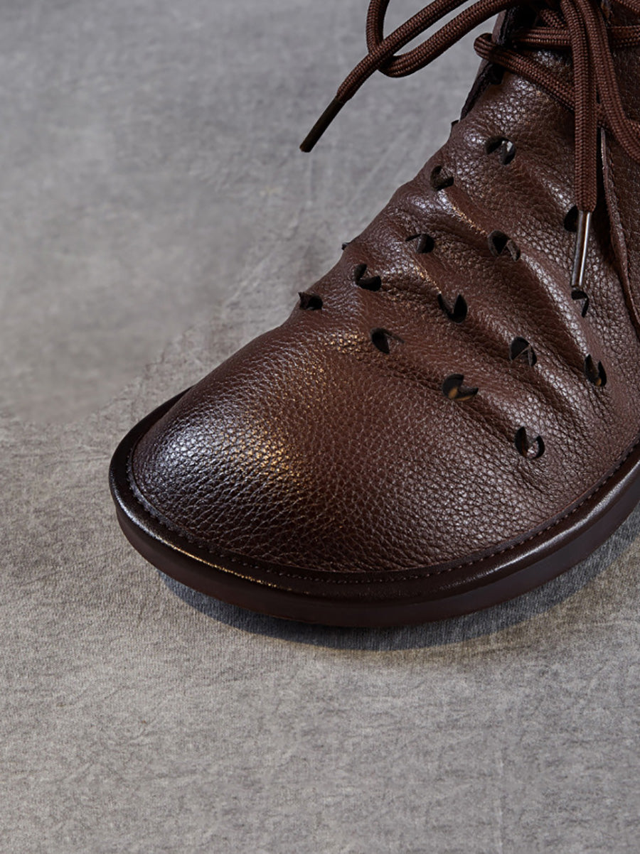 Women Summer Genuine Leather Hollow Out Ankle Boots