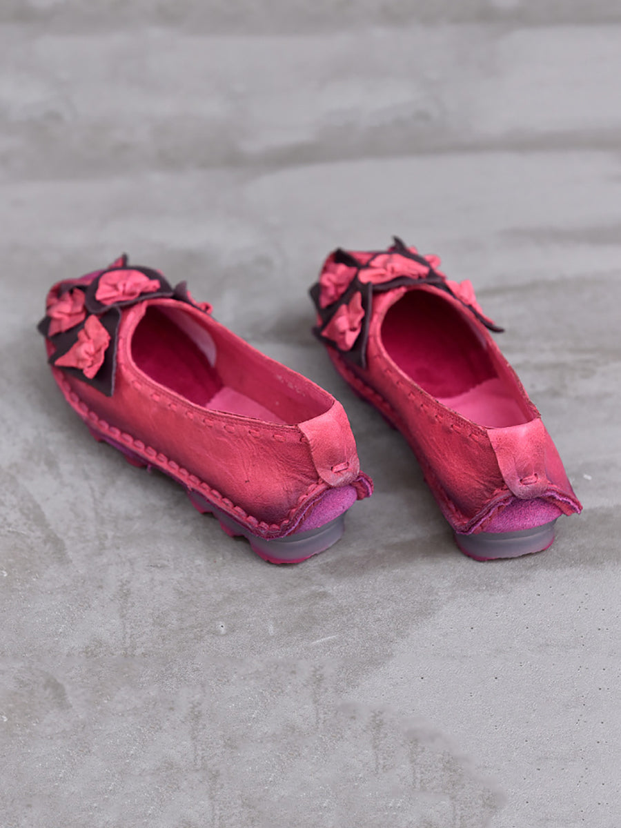 Women Ethnic Colorblock Flower Leather Shoes