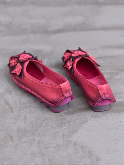 Women Ethnic Colorblock Flower Leather Shoes