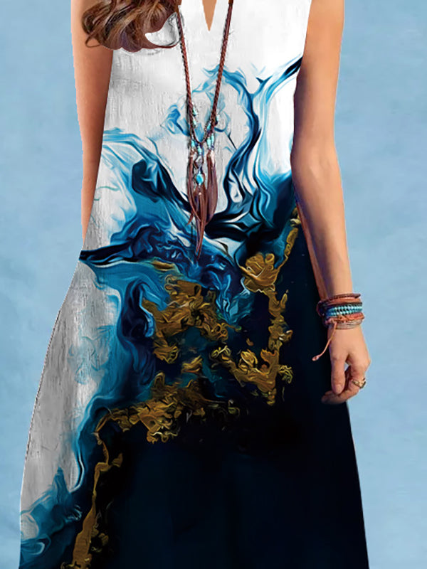 Loose Plus Size Printed V-Neck Mini Dresses