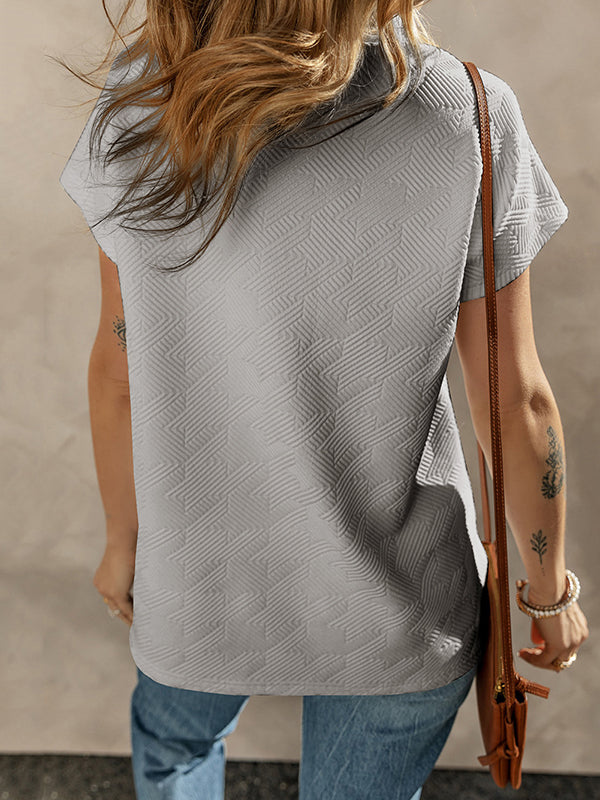 Loose Short Sleeves Solid Color V-Neck T-Shirts Tops