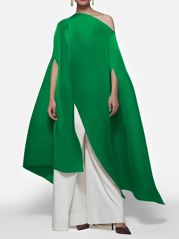 Batwing Sleeves Loose Solid Color Split-front Off-the-shoulder Blouses&shirts Tops