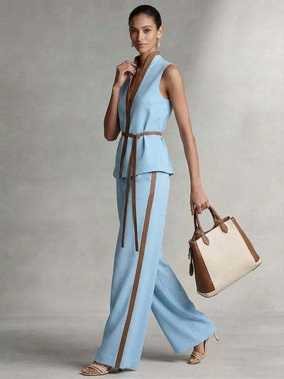 Loose Wide Leg Contrast Color Pockets Pants Trousers