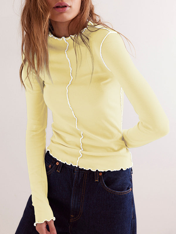 Long Sleeves Skinny Solid Color Round-Neck T-Shirts